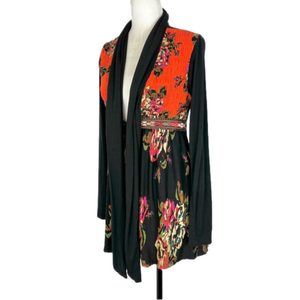 Derhy black floral jersey cardigan